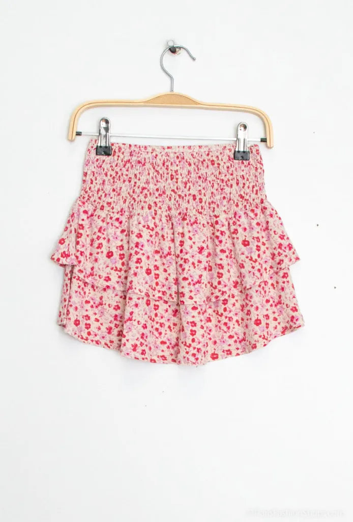 Mini me Rok/short met bloemenprint roze