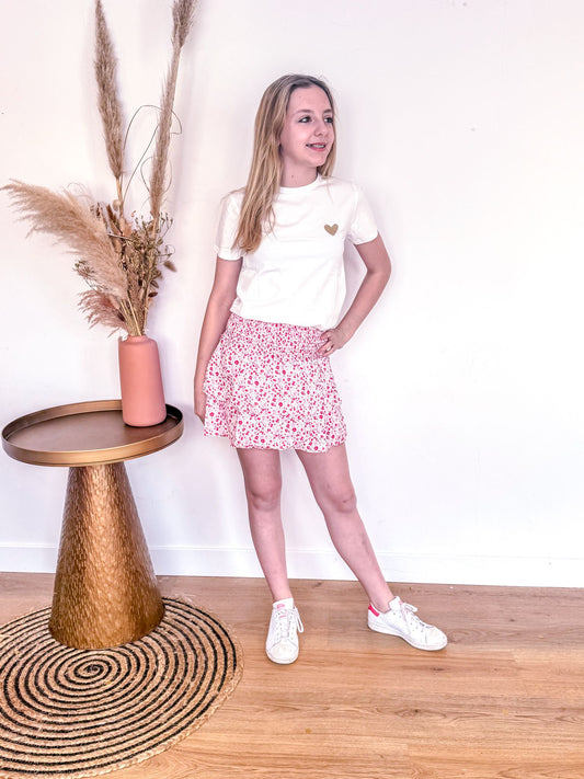 Mini me Rok/short met bloemenprint roze