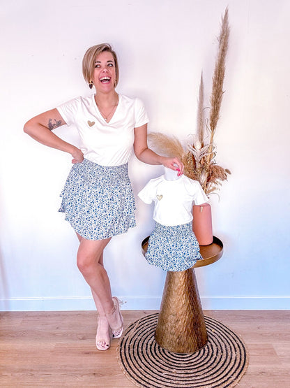 Mini me Rok/short met bloemenprint blauw